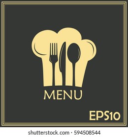Chef hat with mustache. Foods Service icon. Menu card.