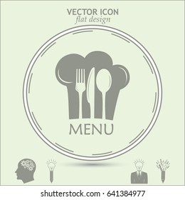 Chef hat with mustache. Foods Service icon. Menu card.