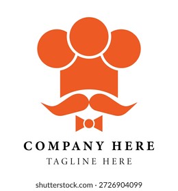 Elemento de diseño de logotipo de sombrero de chef y bigote con pajarita para identidad de empresa o negocio ilustración moderna simple