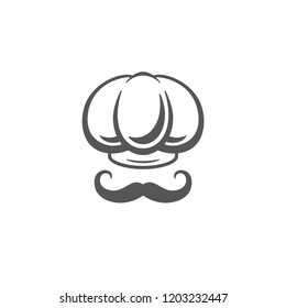 Chef hat with mustache silhouette isolated on white background vector illustration. Vector restaurant graphics illustration.