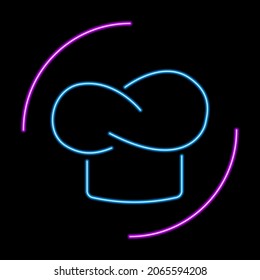 Chef hat neon sign, modern glowing banner design, colorful modern design trend on black background. Vector illustration.