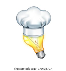 chef hat on light bulb isolated on white background