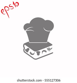 Chef hat on the menu book grey icon.