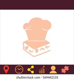 Chef hat on the menu book  icon. Vector design. 