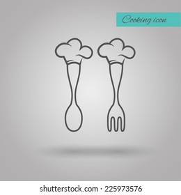 Chef Hat on spoon and fork vector illustration on grey background