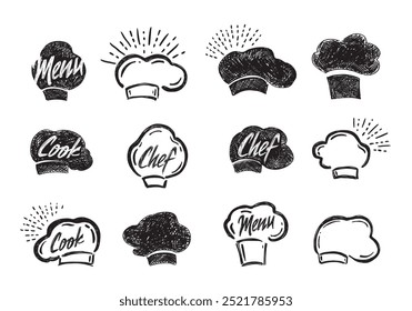 Chef hat on white, hand drawn style, vector illustration.	