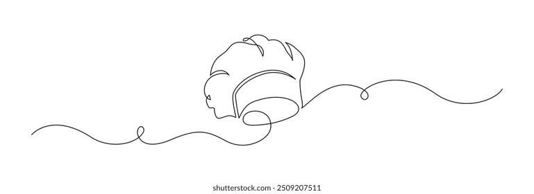 Chef hat in one continuous line drawing. Symbol of cooking and restaurant kitchen in simple linear style. Professional uniform in editable stroke. Doodle vector illustration