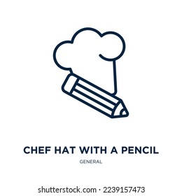 sombrero de chef con un icono de lápiz de la colección general. Delgado sombrero de chef lineal con un lápiz, chef, icono del contorno del lápiz aislado en fondo blanco. Sombrero de chef vectorial de línea con un signo de lápiz, símbolo para web