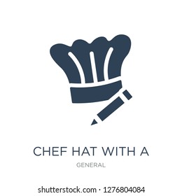 chef hat with a pencil icon vector on white background, chef hat with a pencil trendy filled icons from General collection, chef hat with a pencil vector illustration