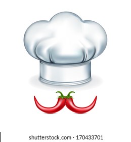 chef hat with pepper mustache isolated on white