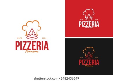 Chef hat with a pizza slice logo design. ideal for a pizzeria or an Italian restaurant. vector illustration template idea