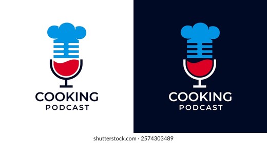 Chef hat podcast logo design vector symbol illustration. Cooking podcast channel icon logo design. Culinary food podcast logo.