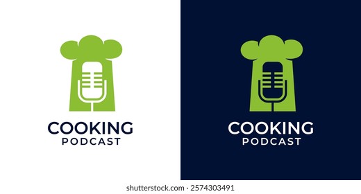 Chef hat podcast logo design vector symbol illustration. Cooking podcast channel icon logo design. Culinary food podcast logo.