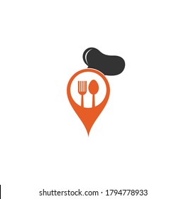 Kochmütze mit Point Logo Design. Restaurant Chef Position Positionierung Karte Logo Navigation GPS Symbol.