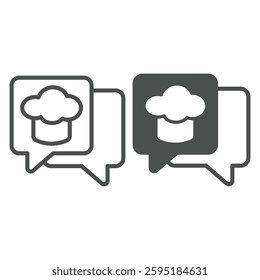 Chef hat in popup window line and solid icon, culinary cooking concept. Vector graphics. Cooker man cap with bubbles sign on white background, outline style icon for mobile or web design