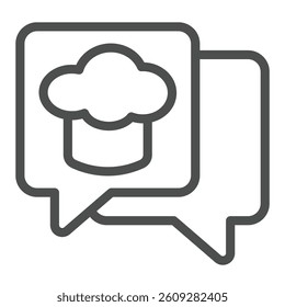 Chef hat in popup window line icon, culinary cooking concept. Vector graphics. Cooker man cap with bubbles sign on white background, outline style icon for mobile or web design