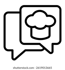Chef hat in popup window line icon, culinary cooking concept. Vector graphics. Cooker man cap with bubbles sign on white background, style mobile or design