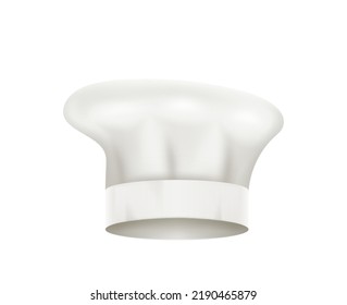 Chef hat realistic cook cap baker toque mockup. Kitchen chief hat wear, restaurant cook and culinary uniform or headwear item, gourmet chef toque. Vector illustration