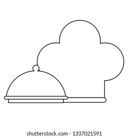 Chef hat and restaurant dish dome black and white