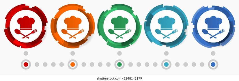 Chef hat, restaurant menu concept concept vector icon set, flat design pointers, infographic template