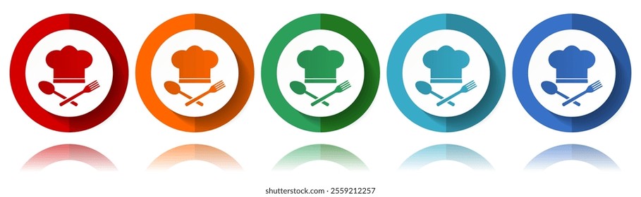 Chef hat, restaurant menu concept vector icons, flat icon set for logo design, webdesign and mobile applications, colorful web button collection in eps 10