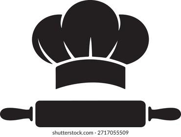 Chef Hat and Rolling Pin Silhouette – Baking Kitchen Tools Vector