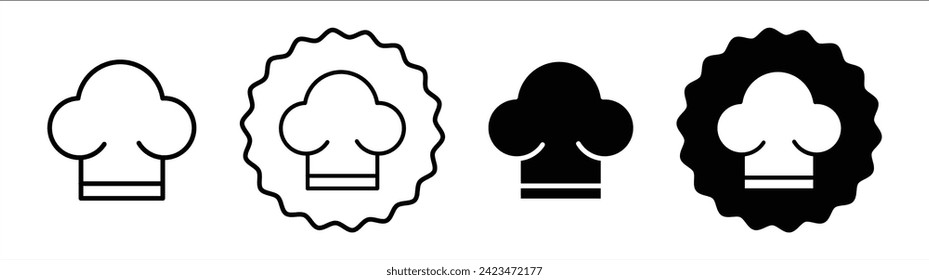 Chef hat set in black and white color. Chef hat simple flat icon vector