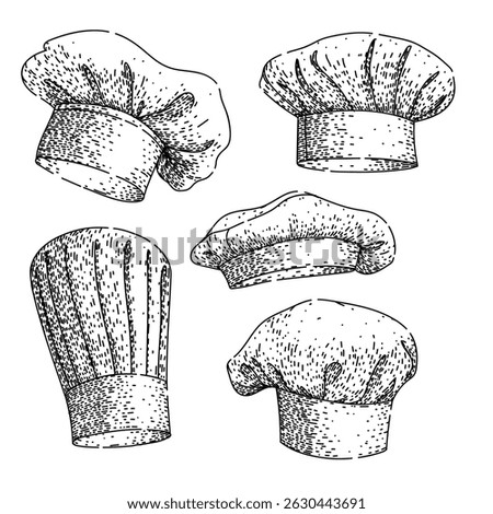 chef hat set hand drawn. uniform culinary, professional attire, tradition tall chef hat vector sketch. isolated black illustration