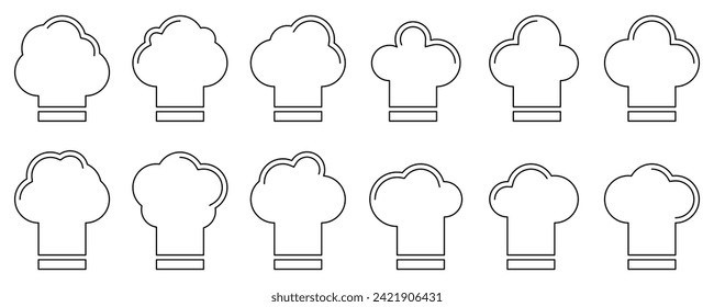 chef hat set icon. line vector isolated on white background. design for logo, poster, social media, sticker, app, web.