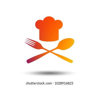 Chef hat sign icon. Cooking symbol. Cooks hat with fork and spoon. Blurred gradient design element. Vivid graphic flat icon. Vector
