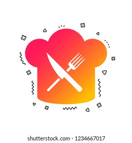 Chef hat sign icon. Cooking symbol. Cooks hat with fork and knife. Colorful geometric shapes. Gradient restaurant icon design.  Vector