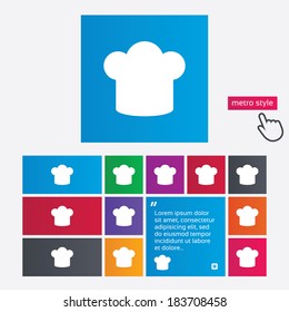 Chef hat sign icon. Cooking symbol. Cooks hat. Metro style buttons. Modern interface website buttons with hand cursor pointer. Vector