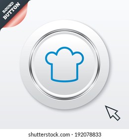 Chef hat sign icon. Cooking symbol. Cooks hat. White button with metallic line. Modern UI website button with mouse cursor pointer. Vector