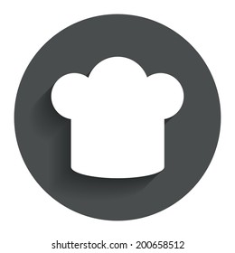 Chef hat sign icon. Cooking symbol. Cooks hat. Circle flat button with shadow. Modern UI website navigation. Vector