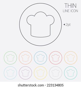 Chef hat sign icon. Cooking symbol. Cooks hat. Thin line circle web icons with outline. Vector