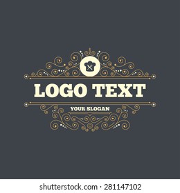 Chef hat sign icon. Cooking symbol. Cooks hat with fork and knife. Flourishes calligraphic ornament. Vector