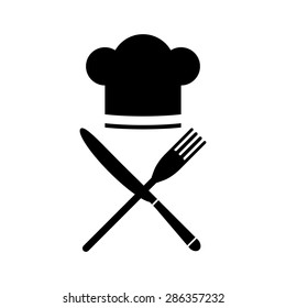 Chef hat sign icon. Cooking symbol. Cooks hat with fork and spoon. 