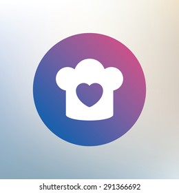 Chef hat sign icon. Cooking symbol. Cooks hat with heart love. Icon on blurred background. Vector
