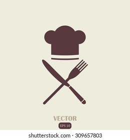 Chef Hat Sign Icon. Cooking Symbol. Cooks Hat With Fork And Spoon.