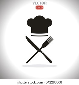 Chef hat sign icon. Cooking symbol. Cooks hat with fork and spoon