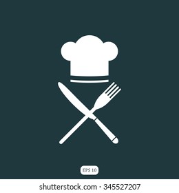 Chef hat sign icon. Cooking symbol. Cooks hat with fork and spoon