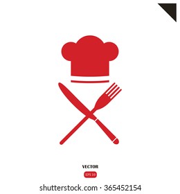 Chef hat sign icon. Cooking symbol. Cooks hat with fork and spoon