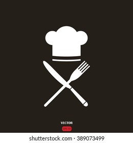 Chef hat sign icon. Cooking symbol. Cooks hat with fork and spoon.
