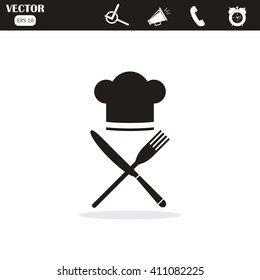 Chef hat sign icon. Cooking symbol. Cooks hat with fork and spoon