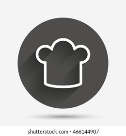 Chef hat sign icon. Cooking symbol. Cooks hat. Circle flat button with shadow. Vector