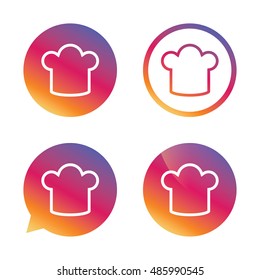 Chef hat sign icon. Cooking symbol. Cooks hat. Gradient buttons with flat icon. Speech bubble sign. Vector