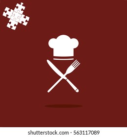 Chef hat sign icon. Cooking symbol. Cooks hat with fork and spoon.