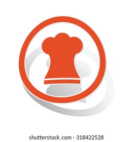 Chef hat sign sticker, orange circle with image inside, on white background