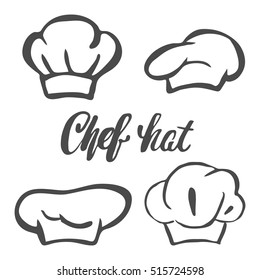 Chef Hat Silhouette Isolated Set. Black Hat Chef Cook For Logo.