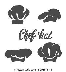 Chef Hat Silhouette Isolated Set. Black Hat Chef Cook For Logo.